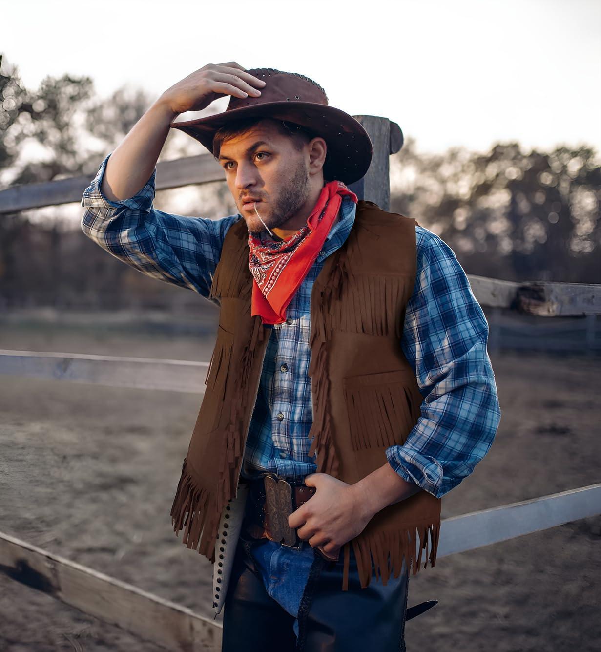 HOMELEX Brown Cowboy Vest for Men - Adult Halloween Leather Western Outfit Costume Accessories - HOMELEX