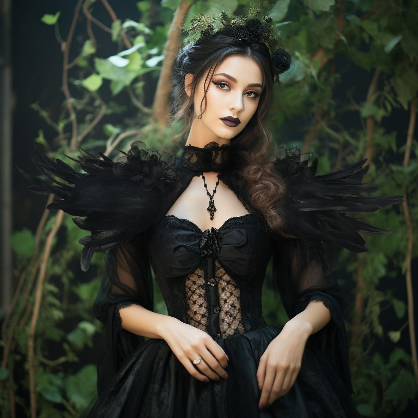 HOMELEX Shoulder Pad with Feathers Wings - Feather Harness Carnival Costumes for Women Masquerade Ball Raven Costume - HOMELEX