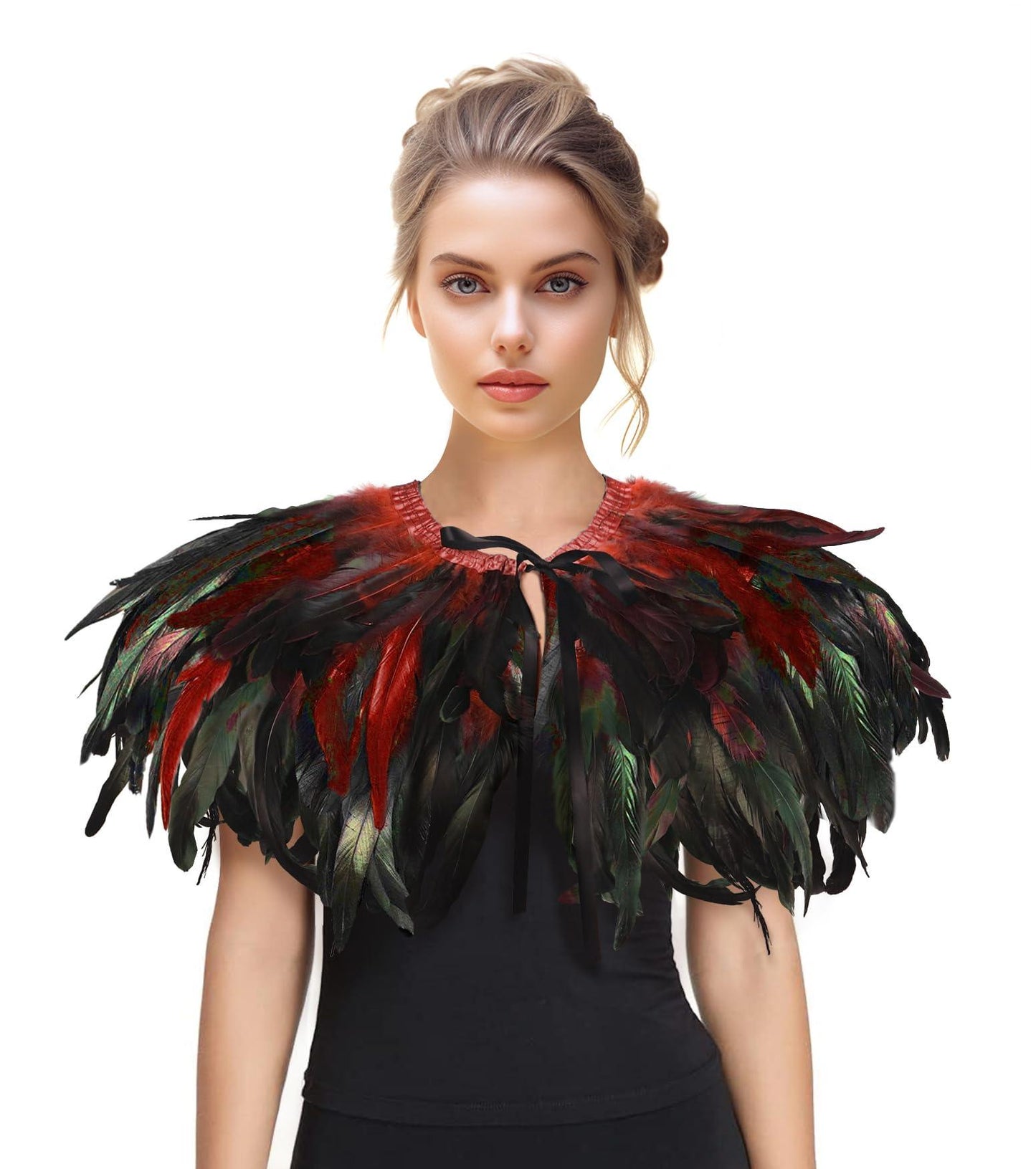 Feather Shawl for Women - Crow Feathers Collar Halloween Swan Cape Witch Costume Accessories - HOMELEX