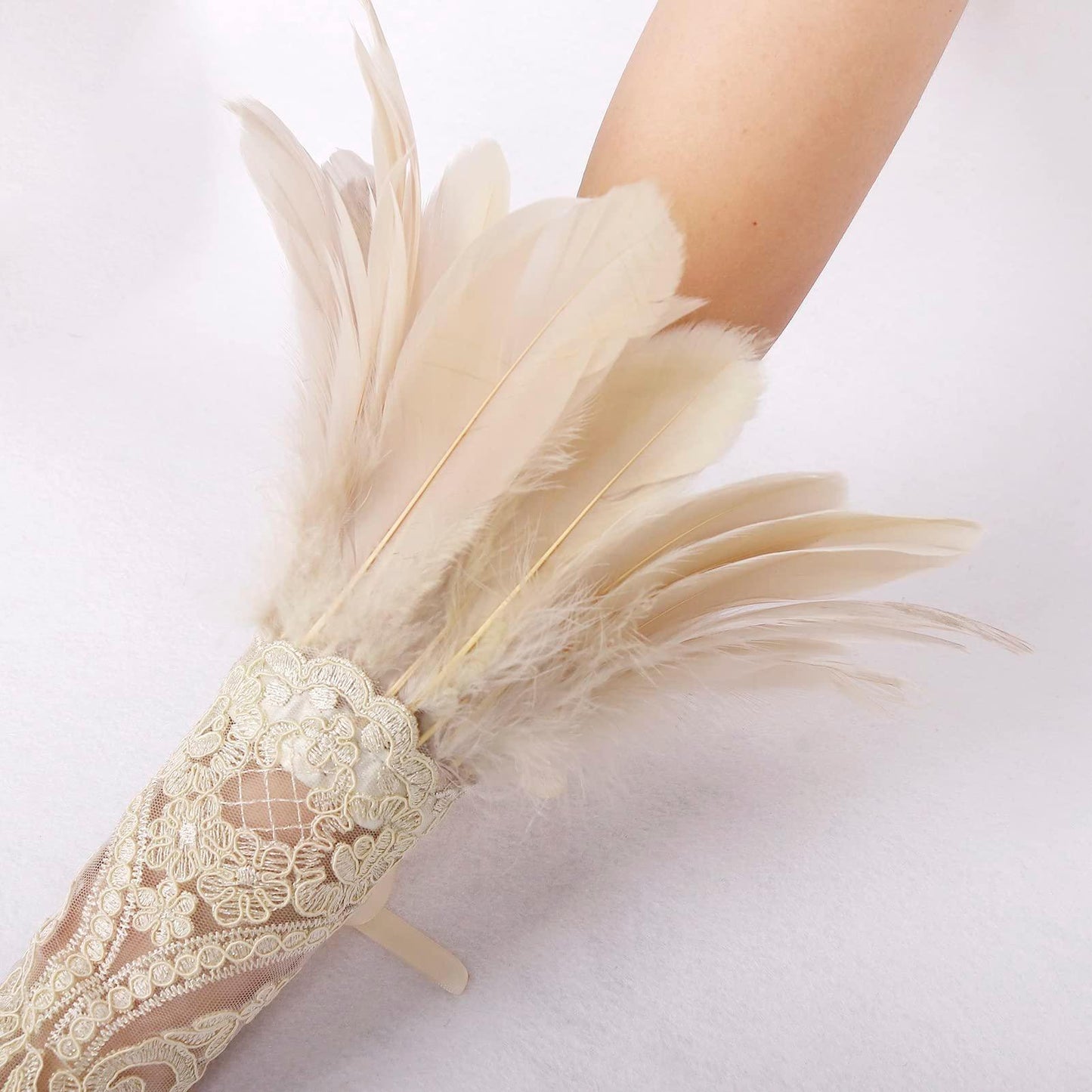HOMELEX Women Black Lace Feather Gloves Witch Angel Costume Accessories Swan Wings Wrist Bands - HOMELEX