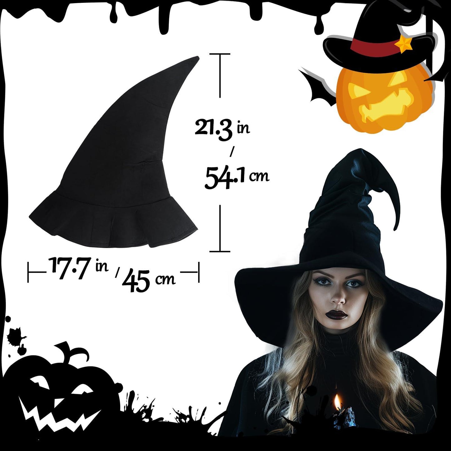 HOMELEX Grey Witch Hat Adult Wizard Hat Sorcerer Accessories Halloween - HOMELEX