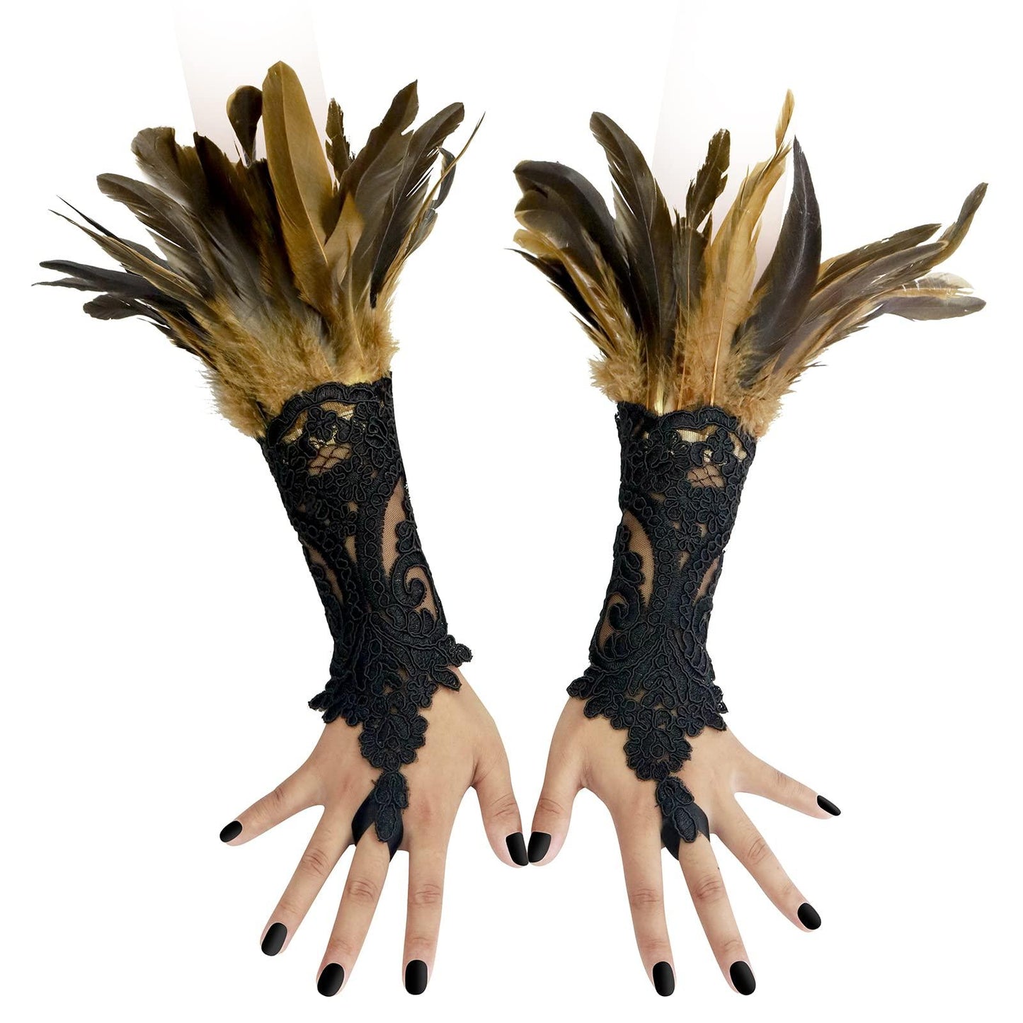 HOMELEX Women Black Lace Feather Gloves Witch Angel Costume Accessories Swan Wings Wrist Bands - HOMELEX