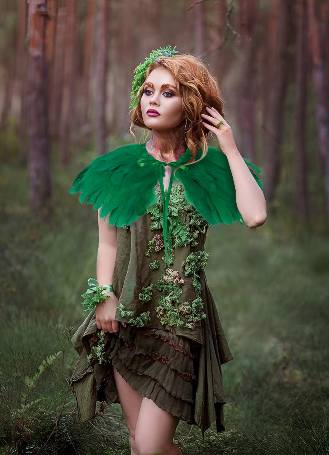 Feather Shawl for Women - Swan Feathers Collar Halloween Crow Cape Witch Costume Accessories - HOMELEX