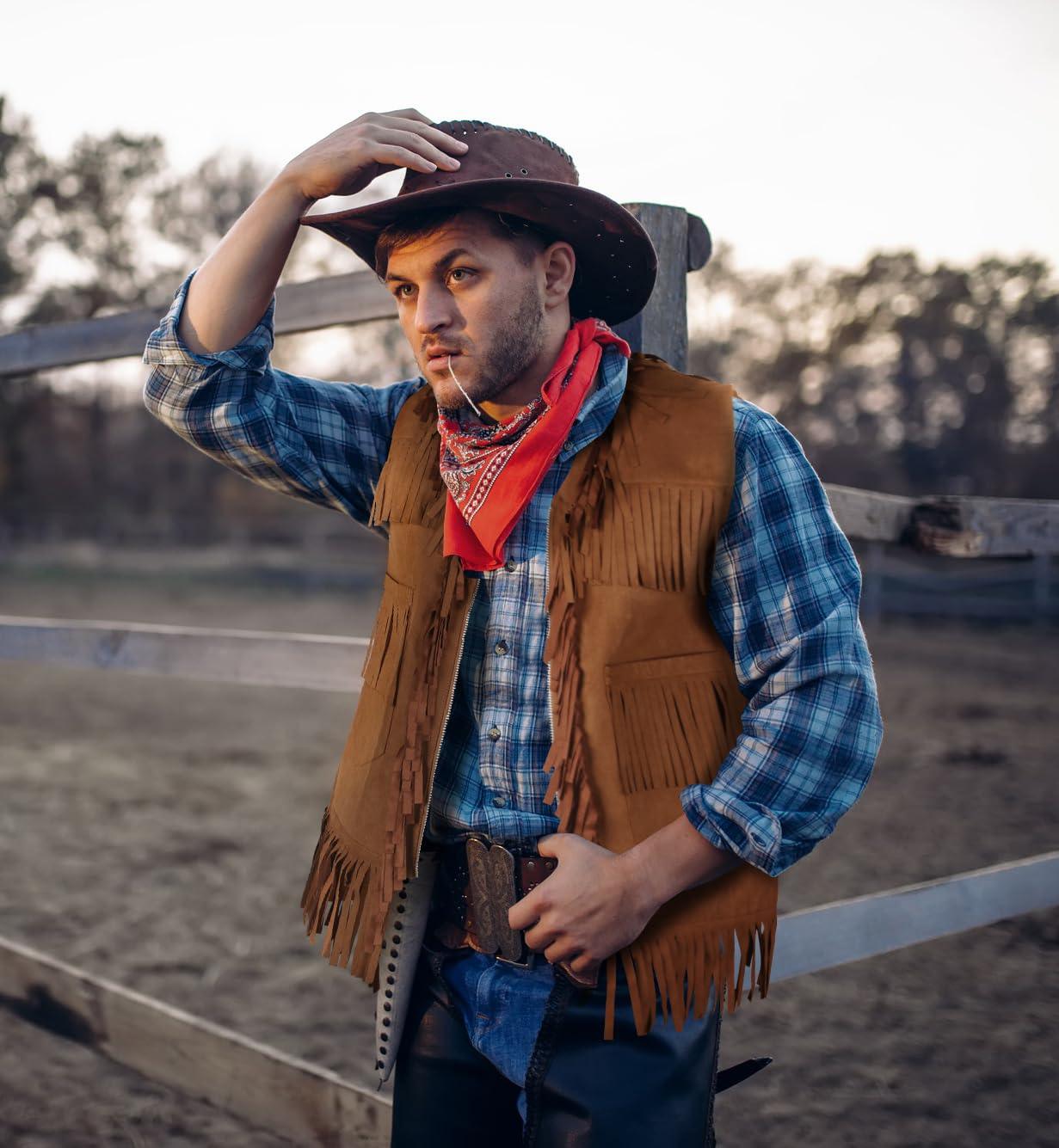 HOMELEX Brown Cowboy Vest for Men - Adult Halloween Leather Western Outfit Costume Accessories - HOMELEX