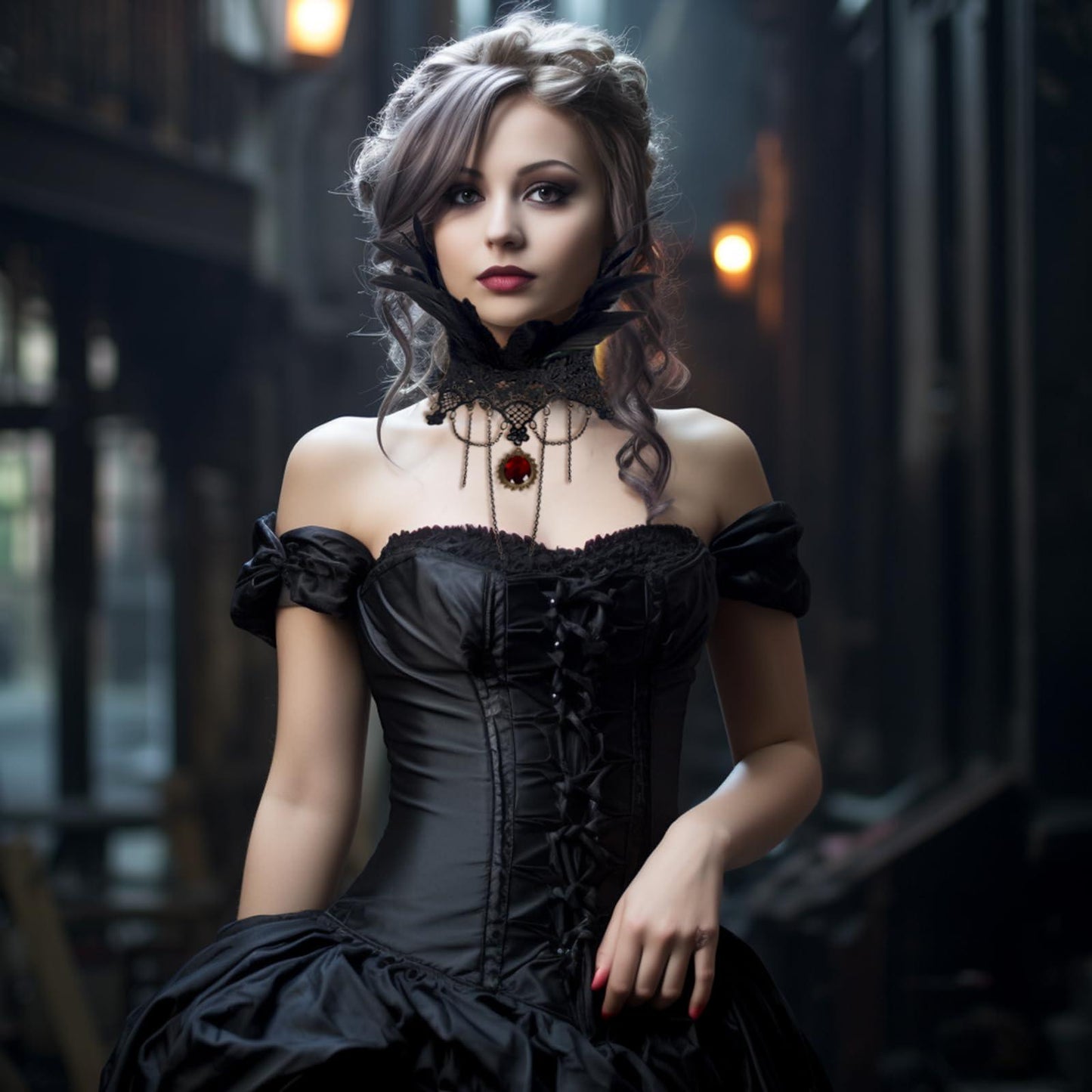 HOMELEX Gothic Victorian Black Natural Feather Collar Choker Halloween Shawl Cape - HOMELEX