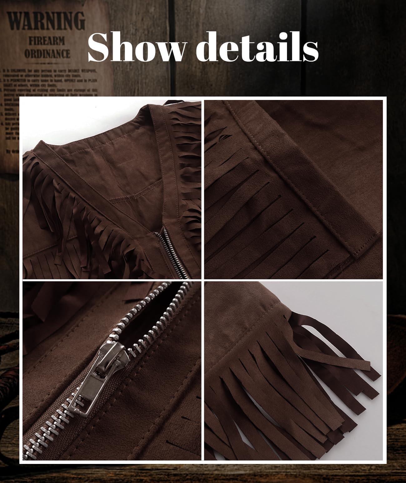 HOMELEX Brown Cowboy Vest for Men - Adult Halloween Leather Western Outfit Costume Accessories - HOMELEX