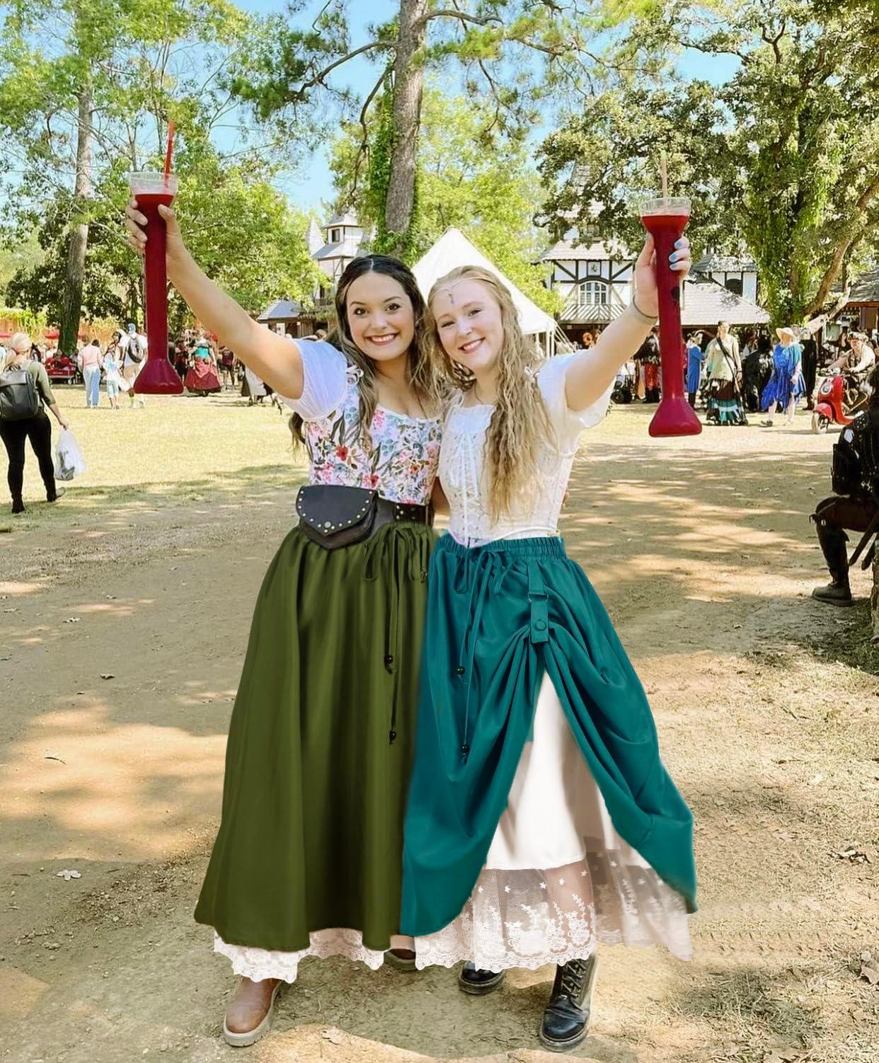 HOMELEX Renaissance Faire Skirt for Women - Plus Size Double-Layer Long Pirate Cosplay Victorian Costume - HOMELEX