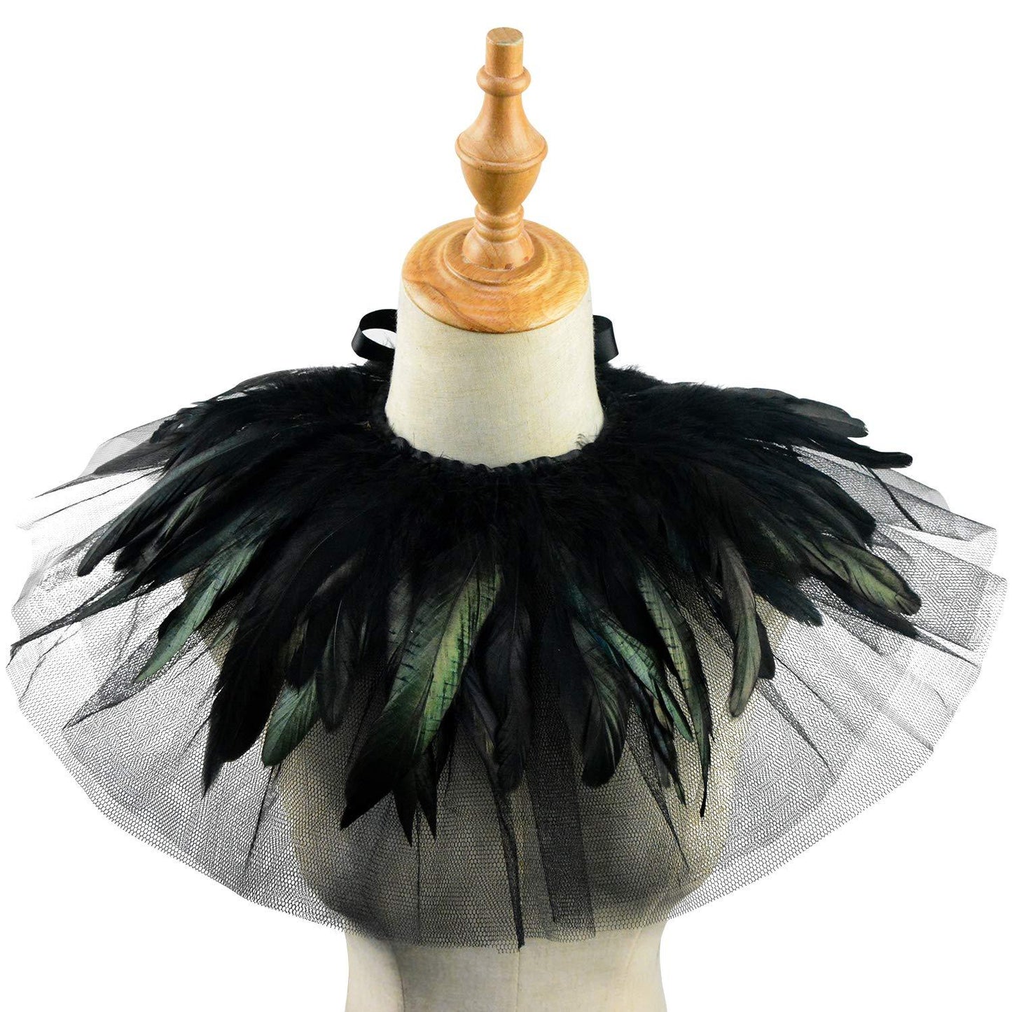 Feather Lace Shawl for Women - Gothic Feathers Crow Costume Witch Halloween Cape Accessories - HOMELEX