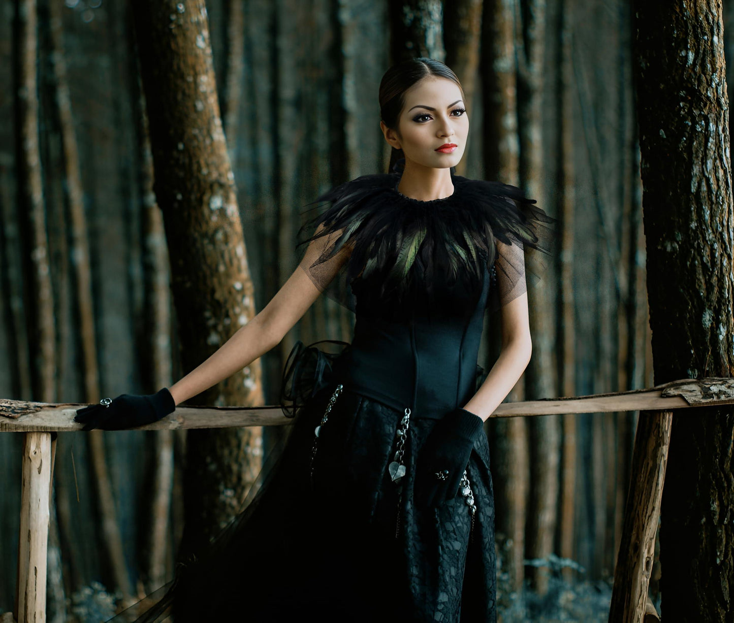 Feather Lace Shawl for Women - Gothic Feathers Crow Costume Witch Halloween Cape Accessories - HOMELEX