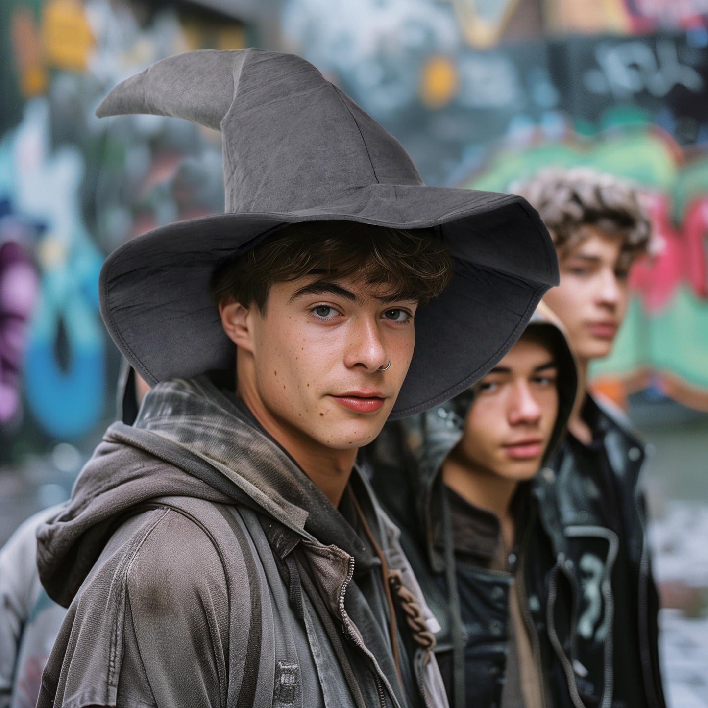 HOMELEX Grey Witch Hat Adult Wizard Hat Sorcerer Accessories Halloween - HOMELEX