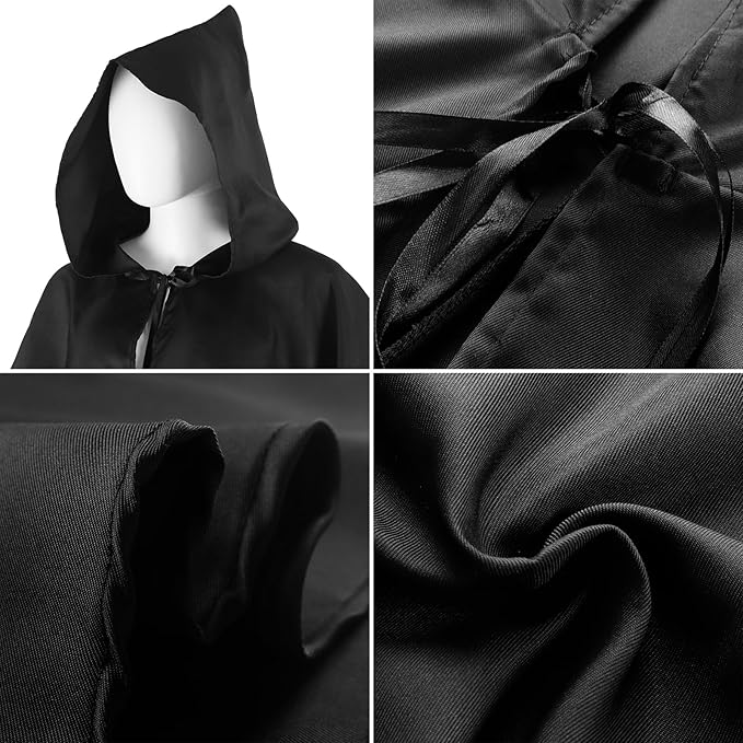 HOMELEX Black Cloak with Hood - Medieval Hooded Cape Renaissance Grim Cowl Halloween Costume for Adult