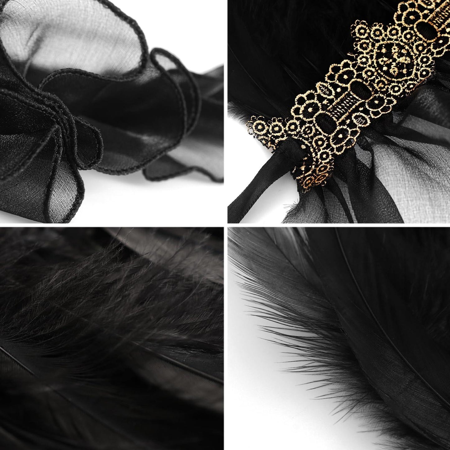 HOMELEX Gothic Victorian Black Natural Feather Collar Choker Halloween Shawl Cape - HOMELEX