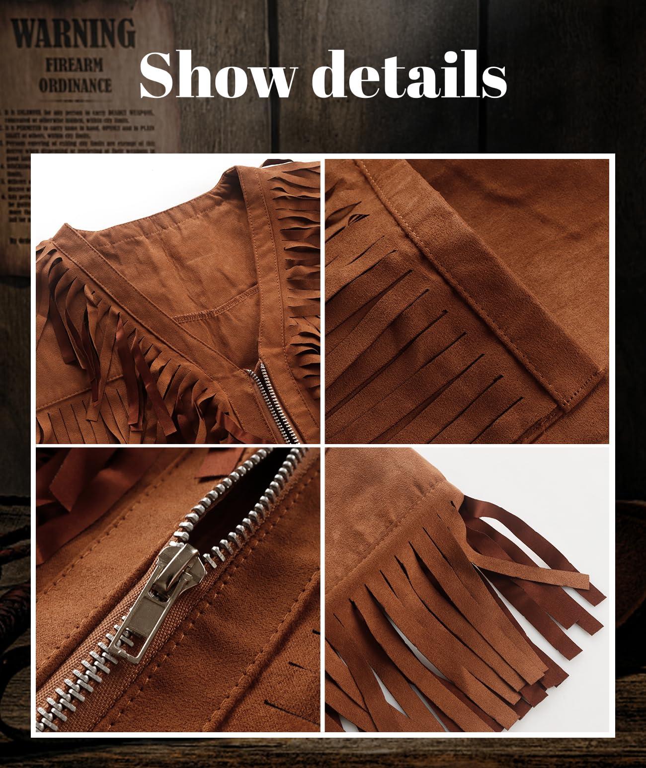 HOMELEX Brown Cowboy Vest for Men - Adult Halloween Leather Western Outfit Costume Accessories - HOMELEX