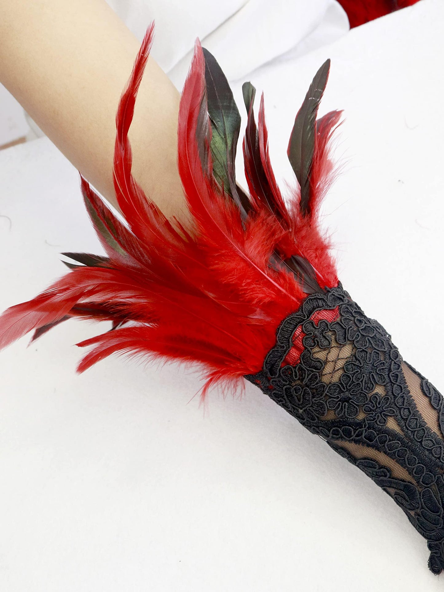 HOMELEX Women Black Lace Feather Gloves Witch Angel Costume Accessories Swan Wings Wrist Bands - HOMELEX