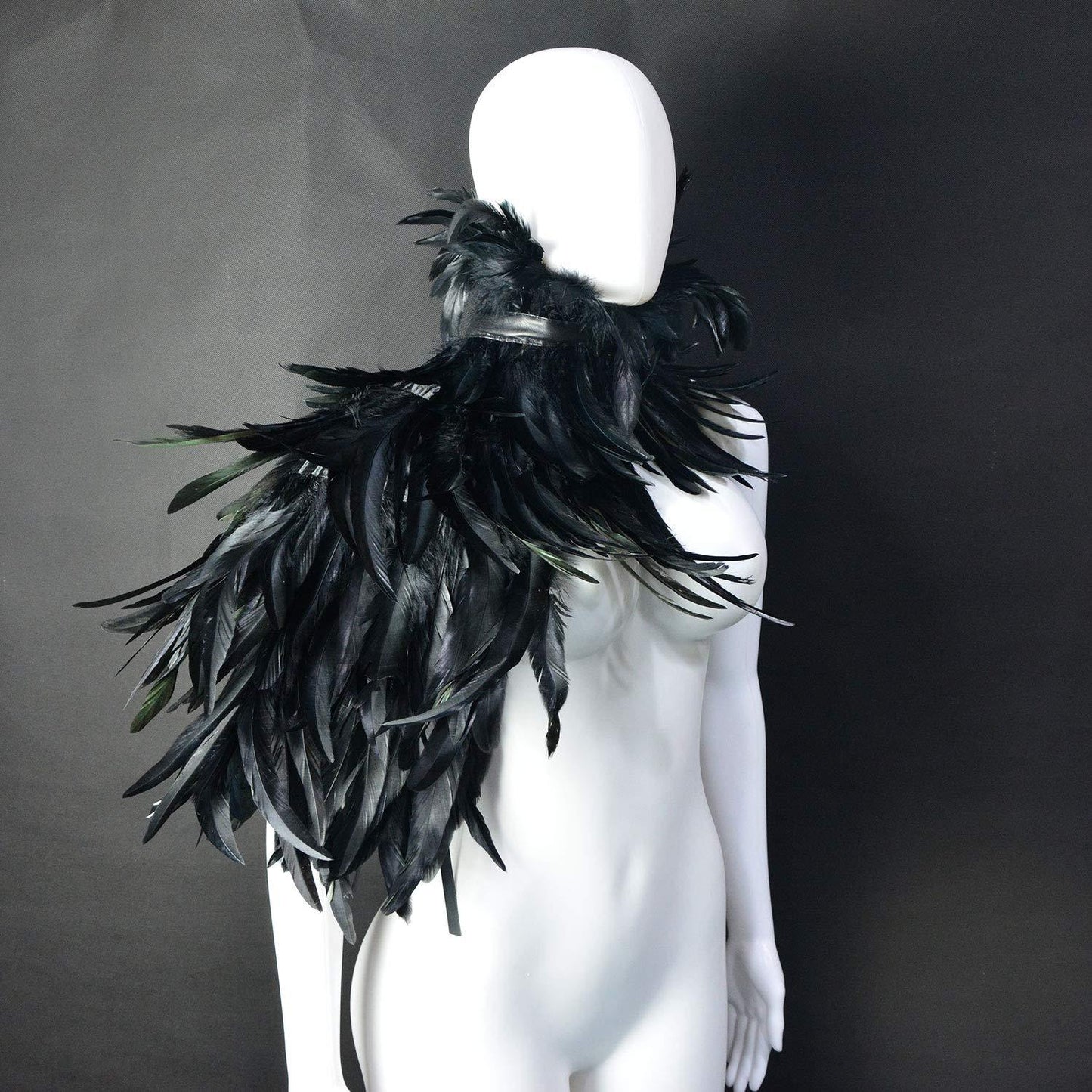 HOMELEX Black Witch Feather Collar Crow Shawl Costume Halloween Swan Wings Accessories Cape for Women - HOMELEX