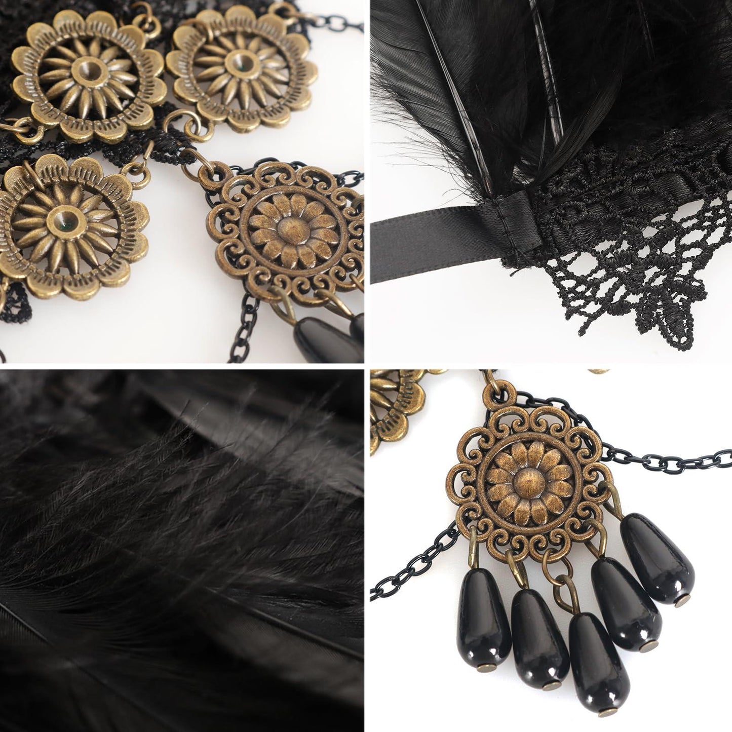 HOMELEX Gothic Victorian Black Natural Feather Collar Choker Halloween Shawl Cape - HOMELEX