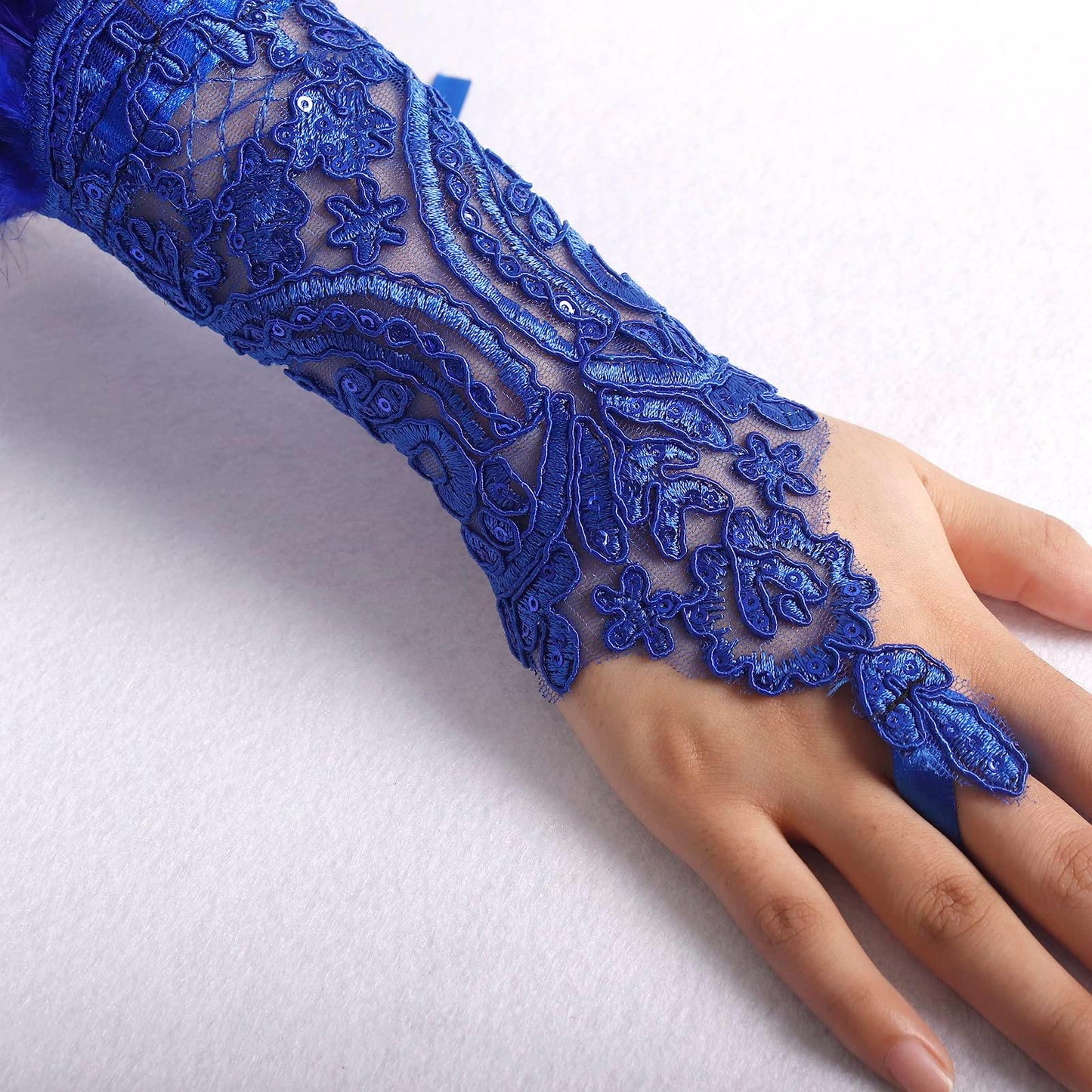 HOMELEX Women Black Lace Feather Gloves Witch Angel Costume Accessories Swan Wings Wrist Bands - HOMELEX