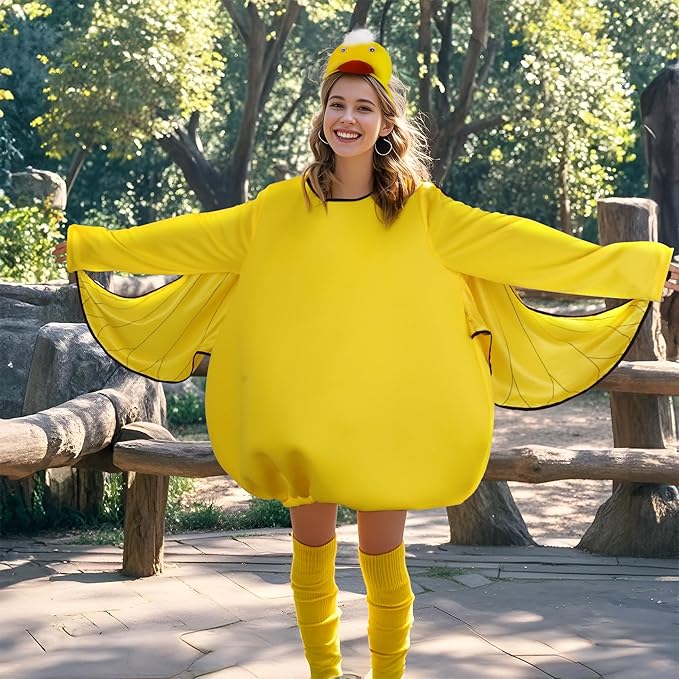 HOMELEX Yellow Duck Costume Unisex Adult Woman Halloween Animals Jumpsuit One-Piece with Duck Headband