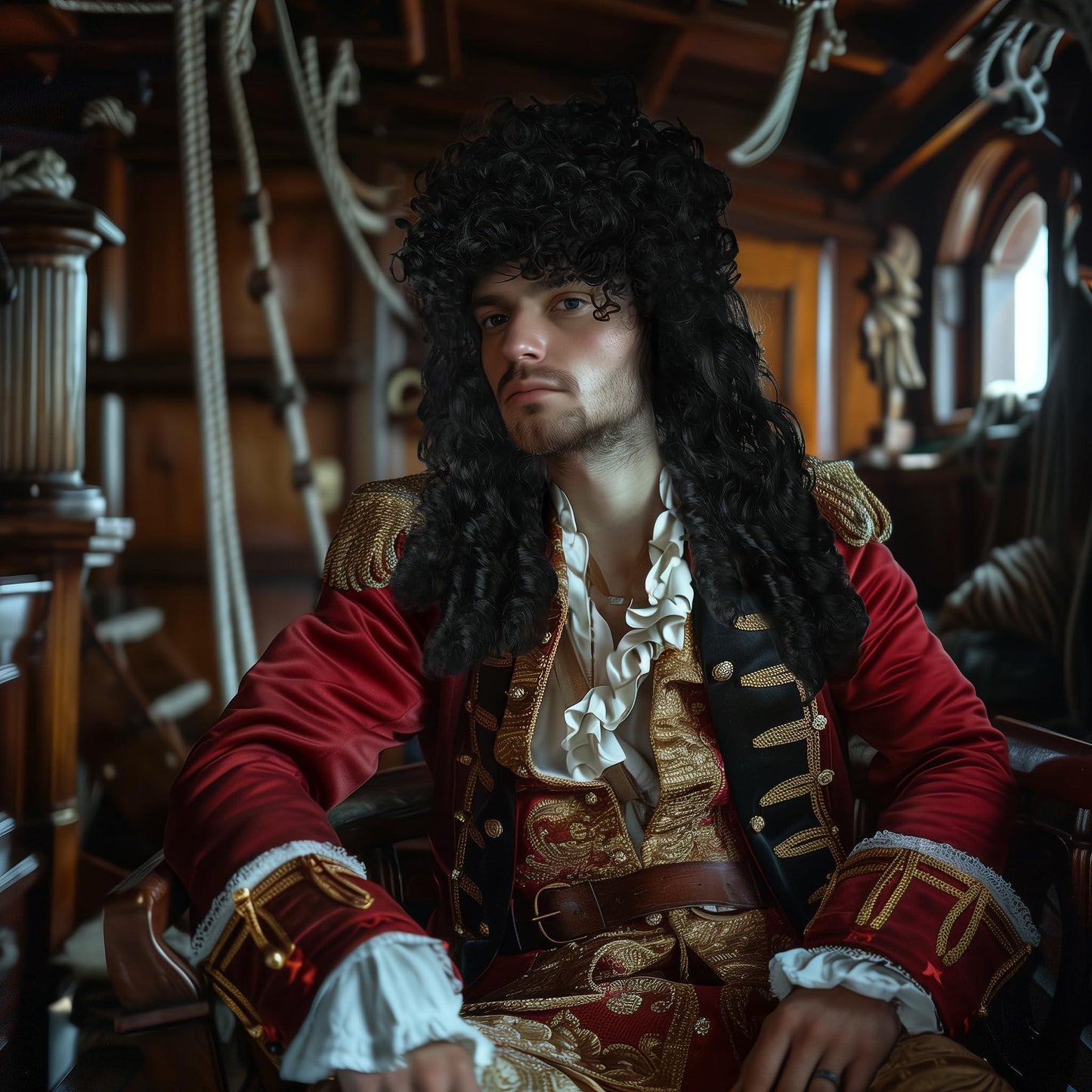 HOMELEX Pirate Wig Long Black Wavy Curly Captain Halloween Punk Rock adult Cosplay - HOMELEX