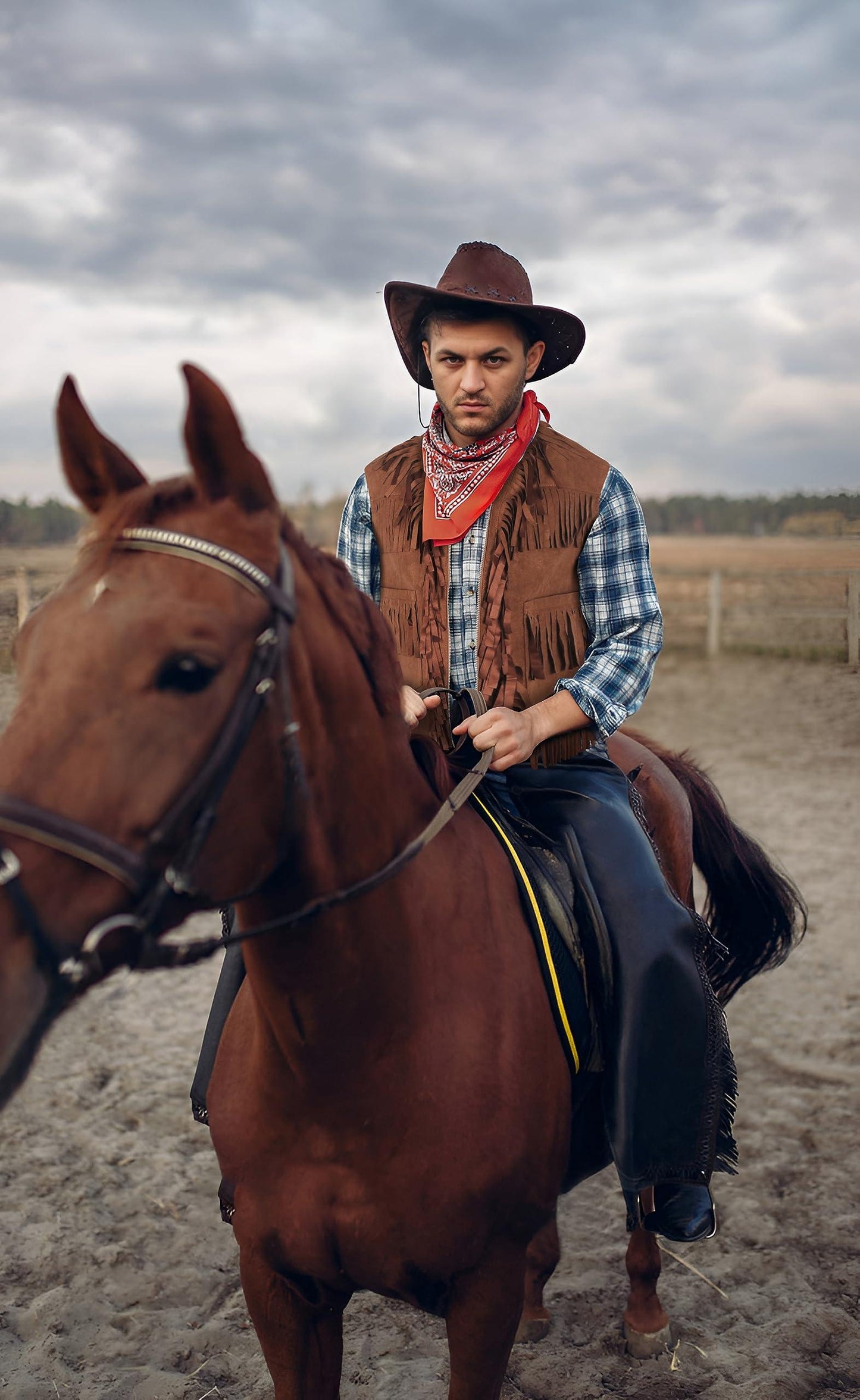 HOMELEX Brown Cowboy Vest for Men - Adult Halloween Leather Western Outfit Costume Accessories - HOMELEX