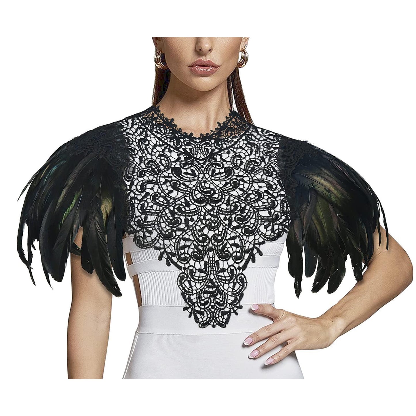 HOMELEX Shoulder Pad with Feathers Wings - Feather Harness Carnival Costumes for Women Masquerade Ball Raven Costume
