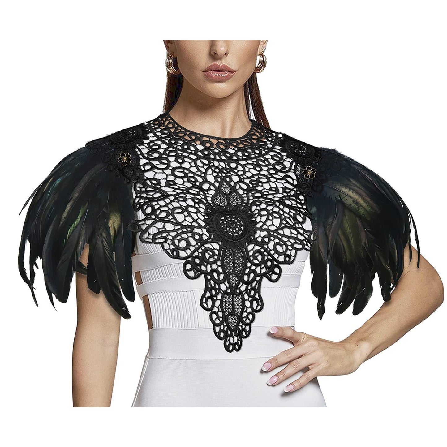 HOMELEX Shoulder Pad with Feathers Wings Halloween Witch Harness Carnival Costumes for Women Masquerade Raven Costume