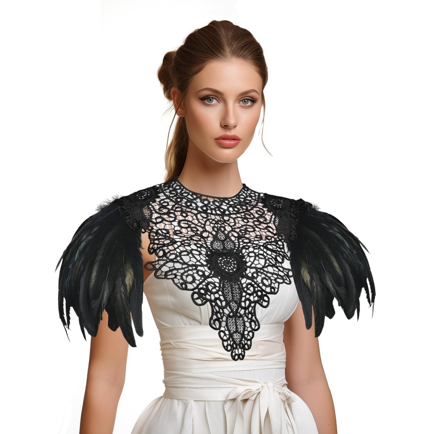 HOMELEX Shoulder Pad with Feathers Wings Halloween Witch Harness Carnival Costumes for Women Masquerade Raven Costume