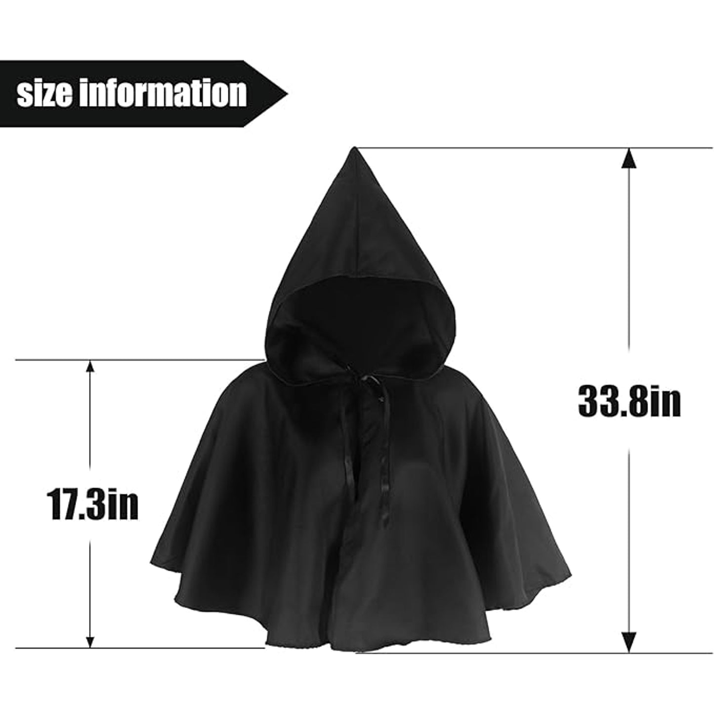 HOMELEX Black Cloak with Hood - Medieval Hooded Cape Renaissance Grim Cowl Halloween Costume for Adult