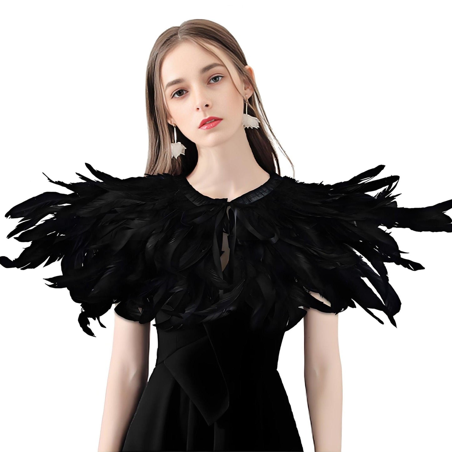 HOMELEX Black Witch Feather Collar Crow Shawl Costume Halloween Swan Wings Accessories Cape for Women - HOMELEX