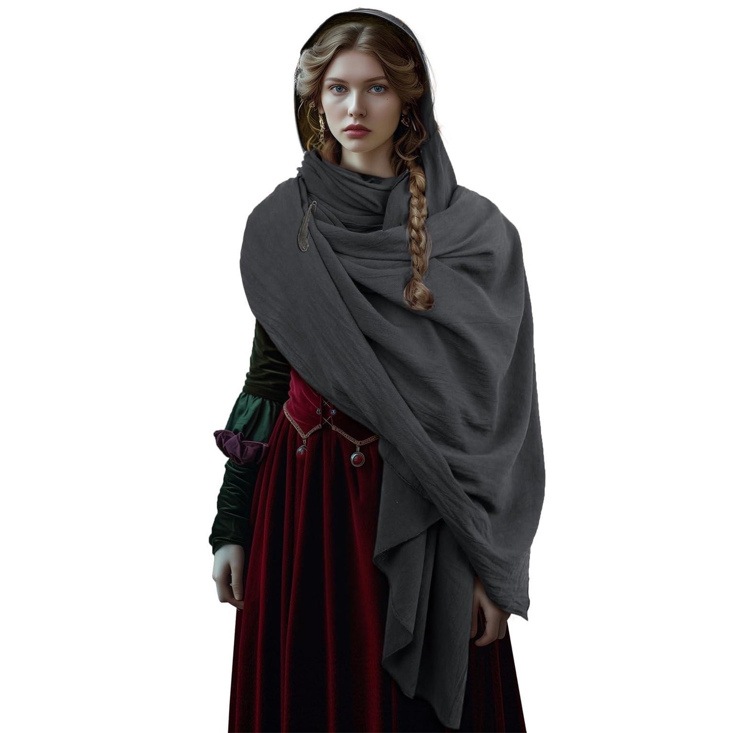 HOMELEX Medieval Black Padme Cape Shawl Post Apocalyptic Cloak Black Hooded Cowl