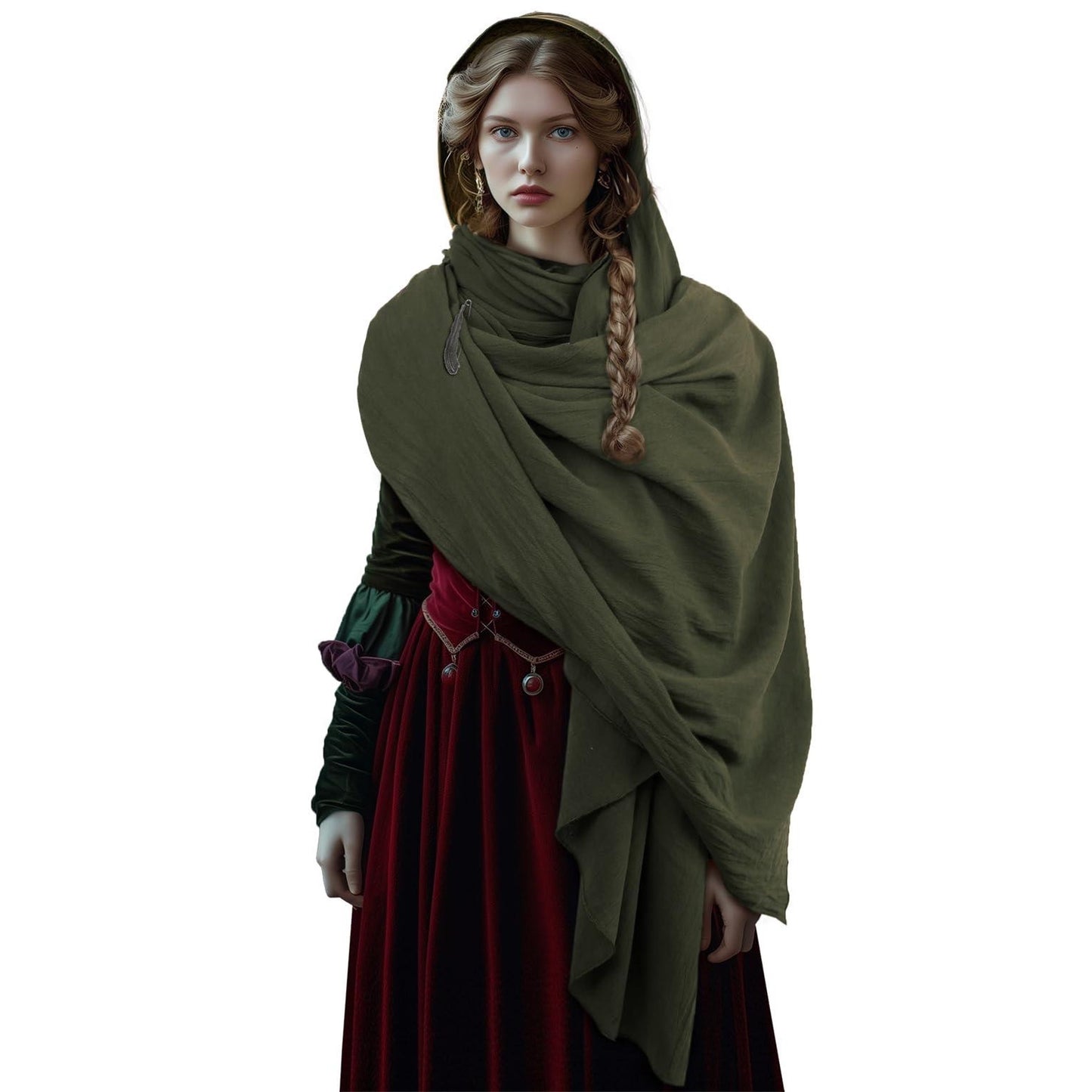 HOMELEX Medieval Black Padme Cape Shawl Post Apocalyptic Cloak Black Hooded Cowl