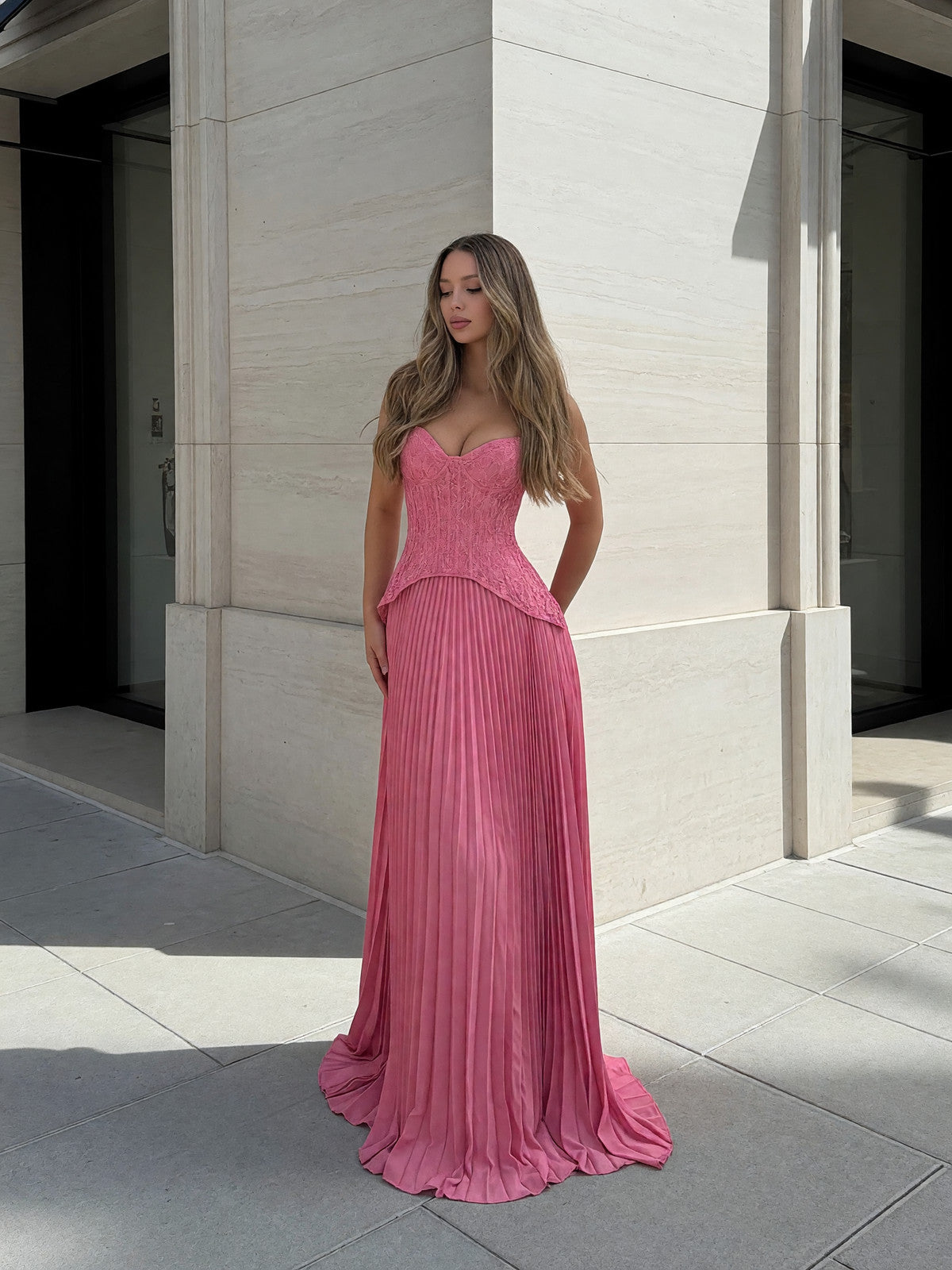 Pink Women's Maxi Dress with a Corset Bodice Costume Dresses detail
