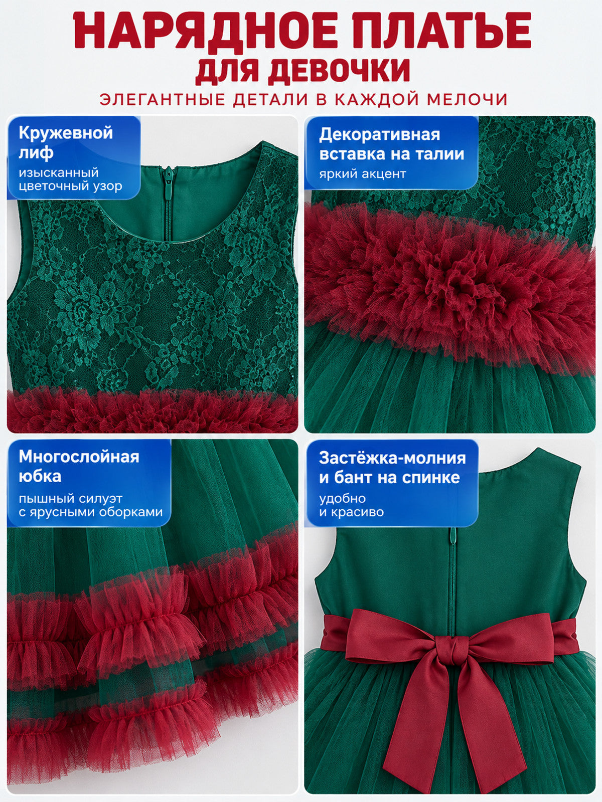 Dressy Dress with Lace Bodice and Burgundy Ruffles