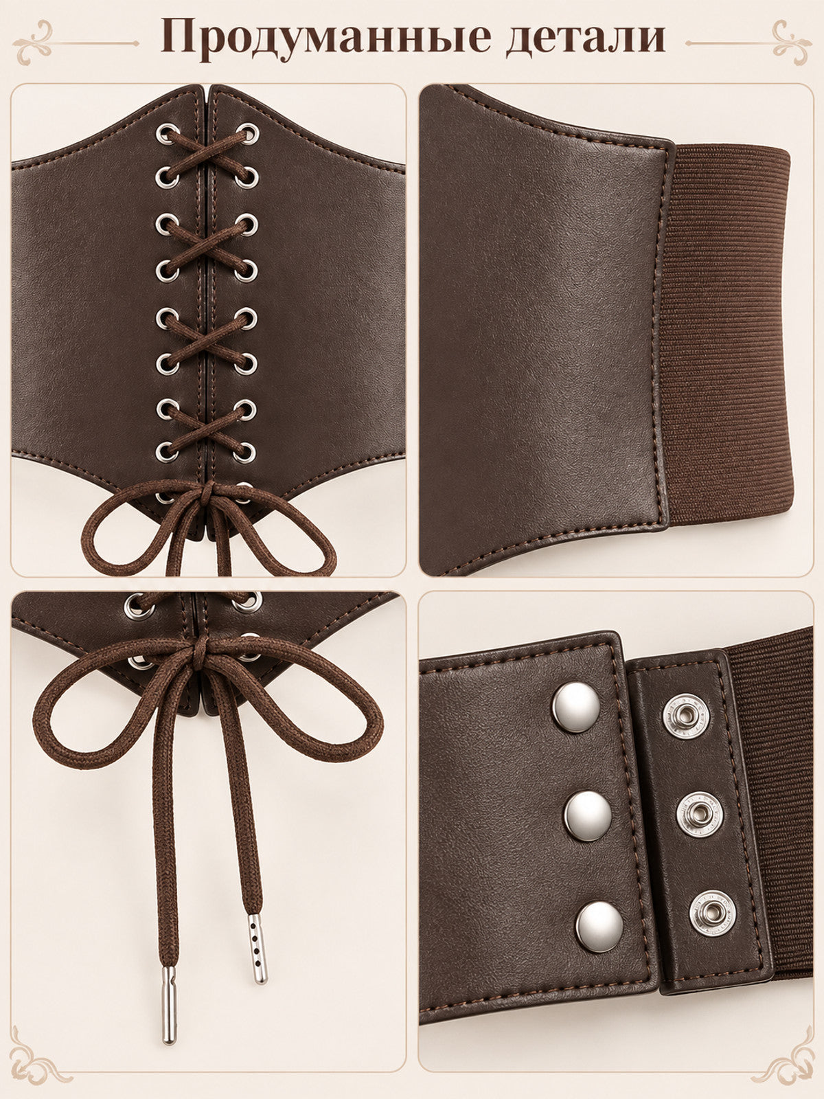 Wide brown corset belt made of faux leather