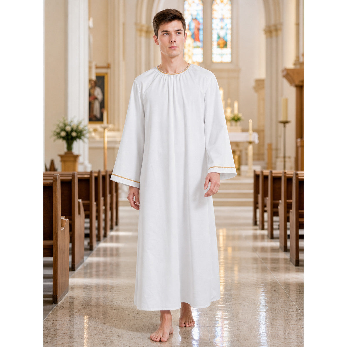 White Cosplay Cloak with Gold Trim lifestyle
