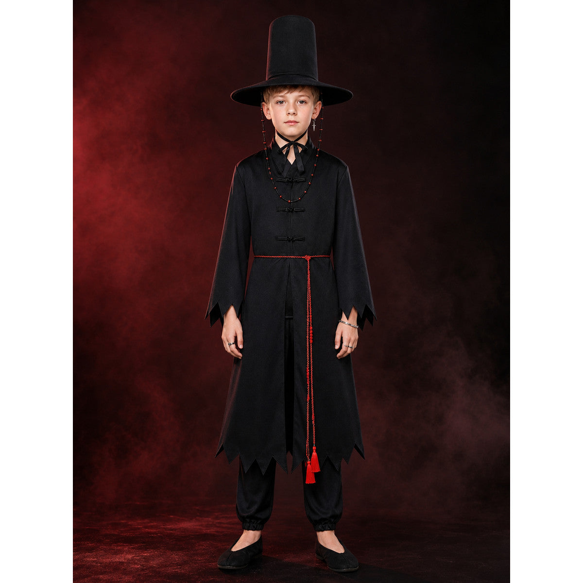 Kids Wizard Cosplay Costume Set - Black Robe with Hat and Accessories for main product view