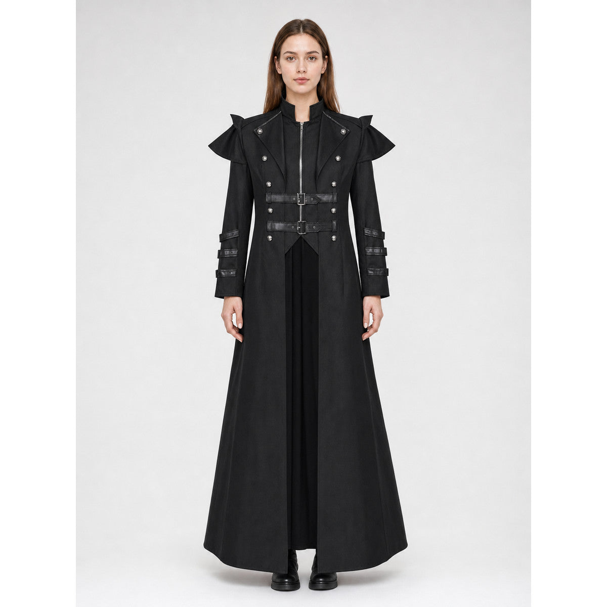 Gothic Coat with Stand Collar and Buckles