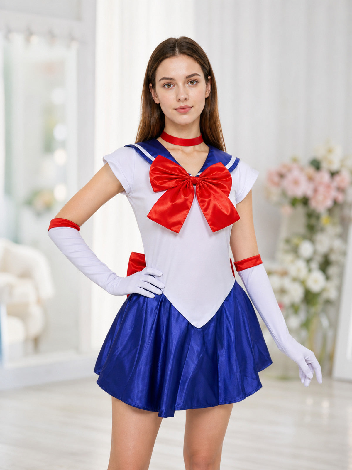 Sailor-Style Cosplay Dress Costume with Bow lifestyle view