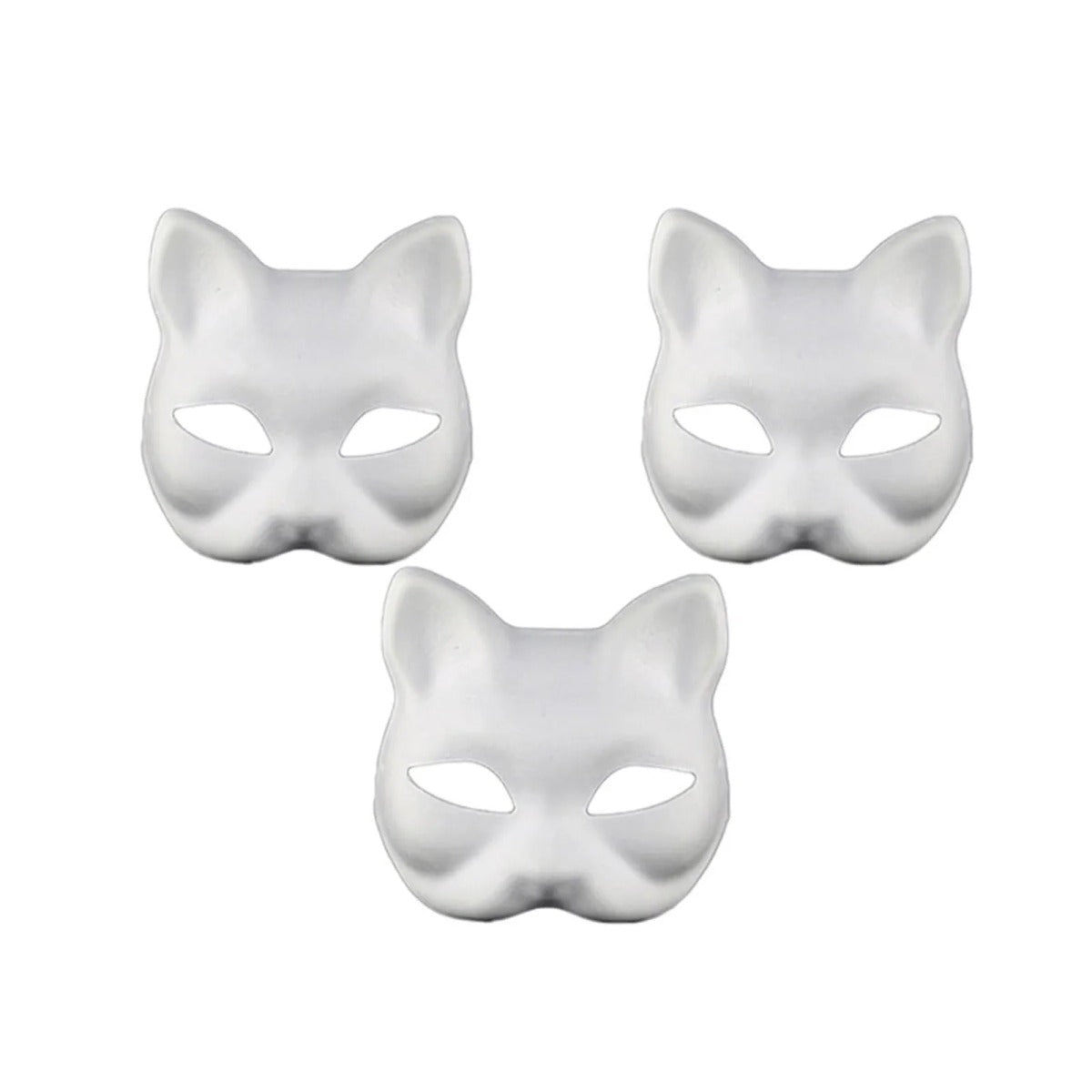 Three blank white cat masks, the 3pc pack option