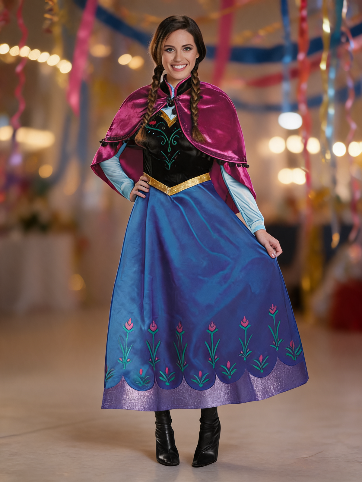 Carnival costume with cape and black corset lifestyle view 2