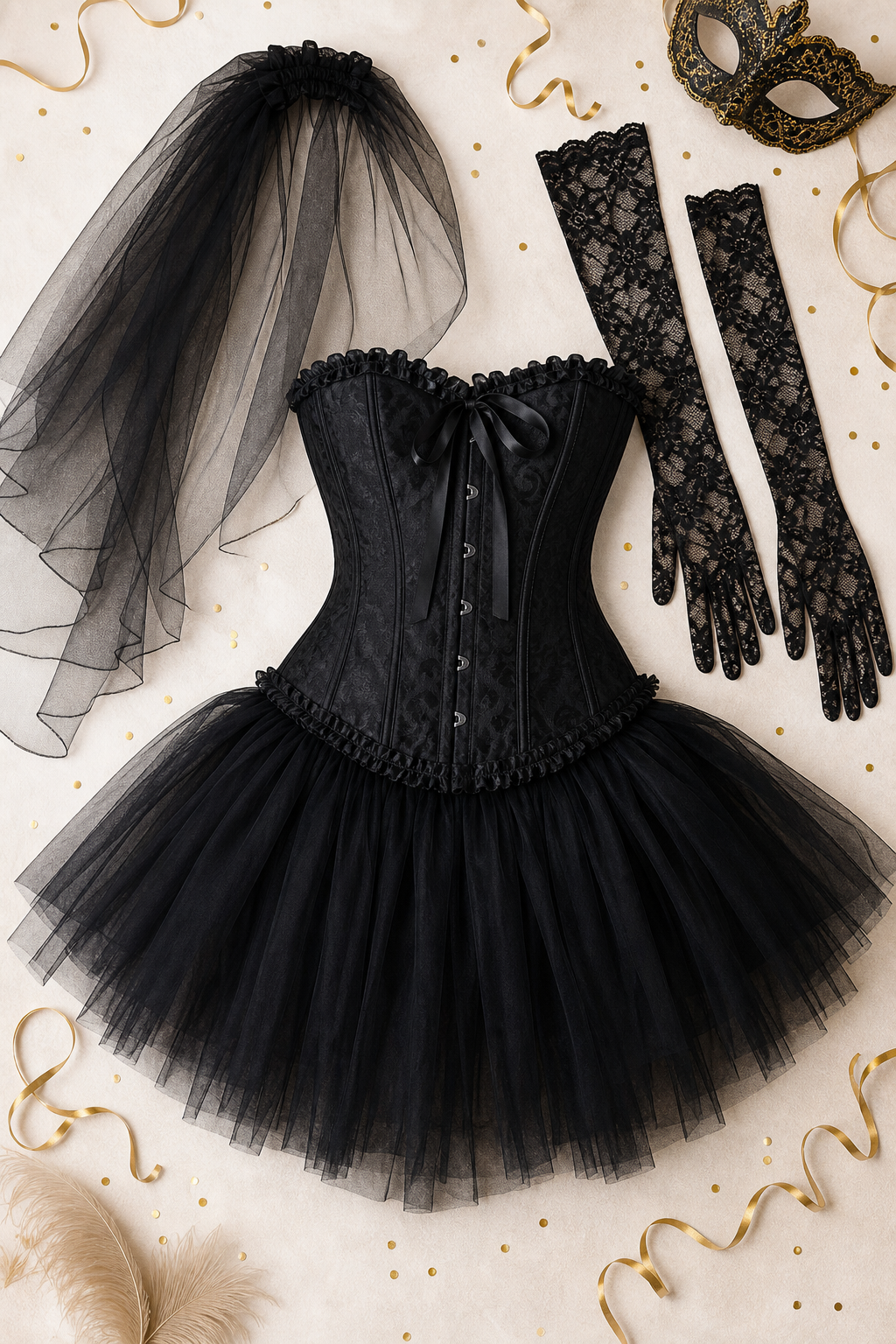 Black corset and tulle skirt masquerade costume