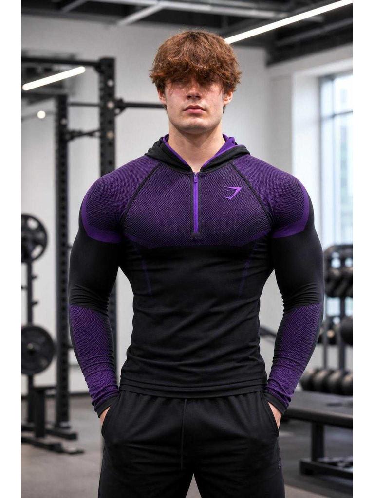 Black athletic hoodie with zipper for fitness lifestyle view 2