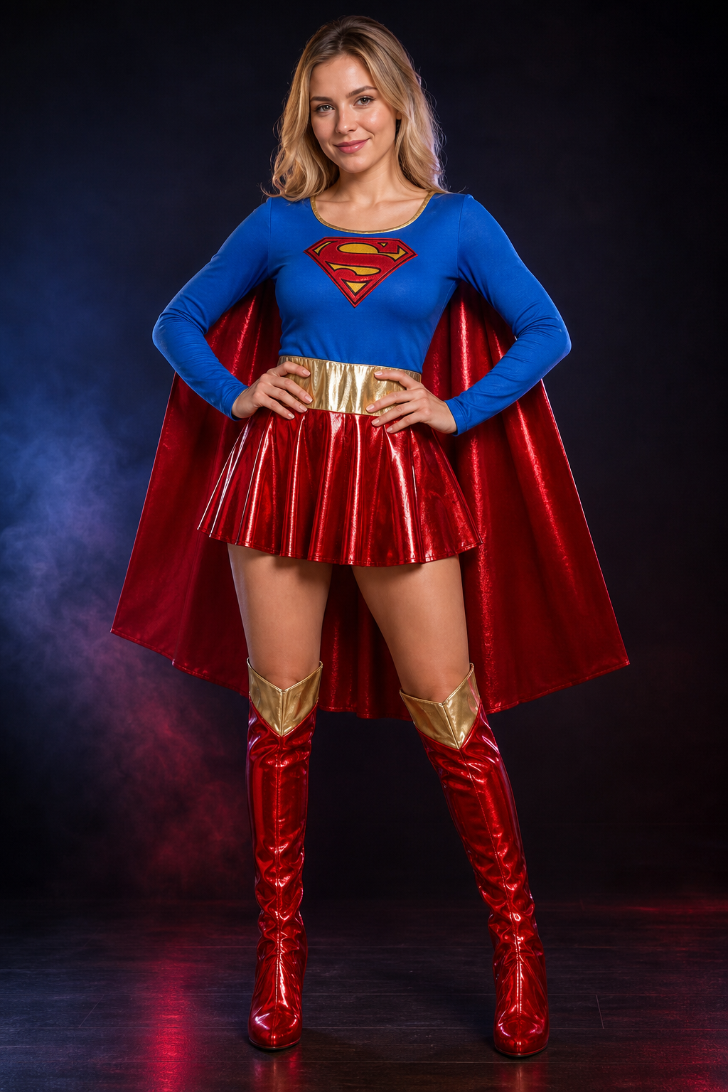 Superman Costume with Cape and Leg Warmers for Halloween lifestyle view 2