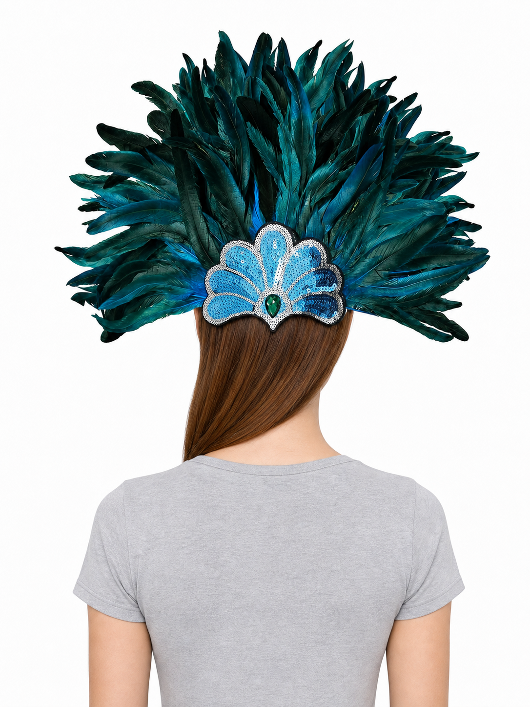 Carnival Feather and Sequin Headpiece back view 2