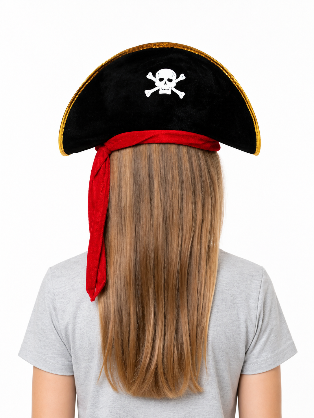 Pirate carnival hat with gold trim back view