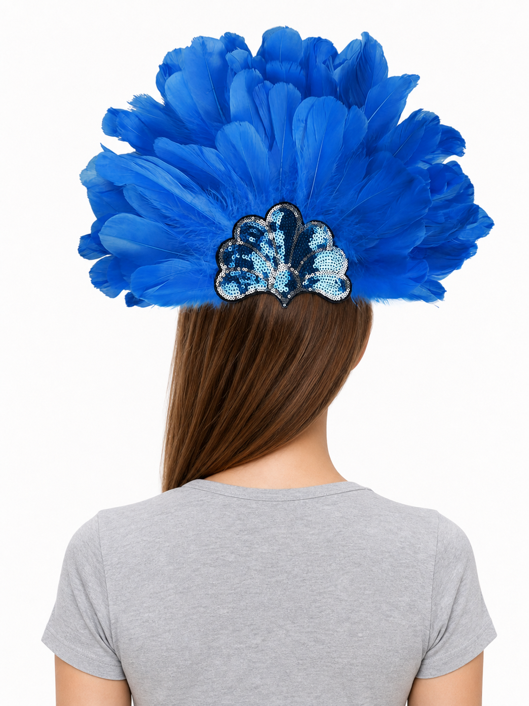Blue feather sequin carnival headpiece product view 18