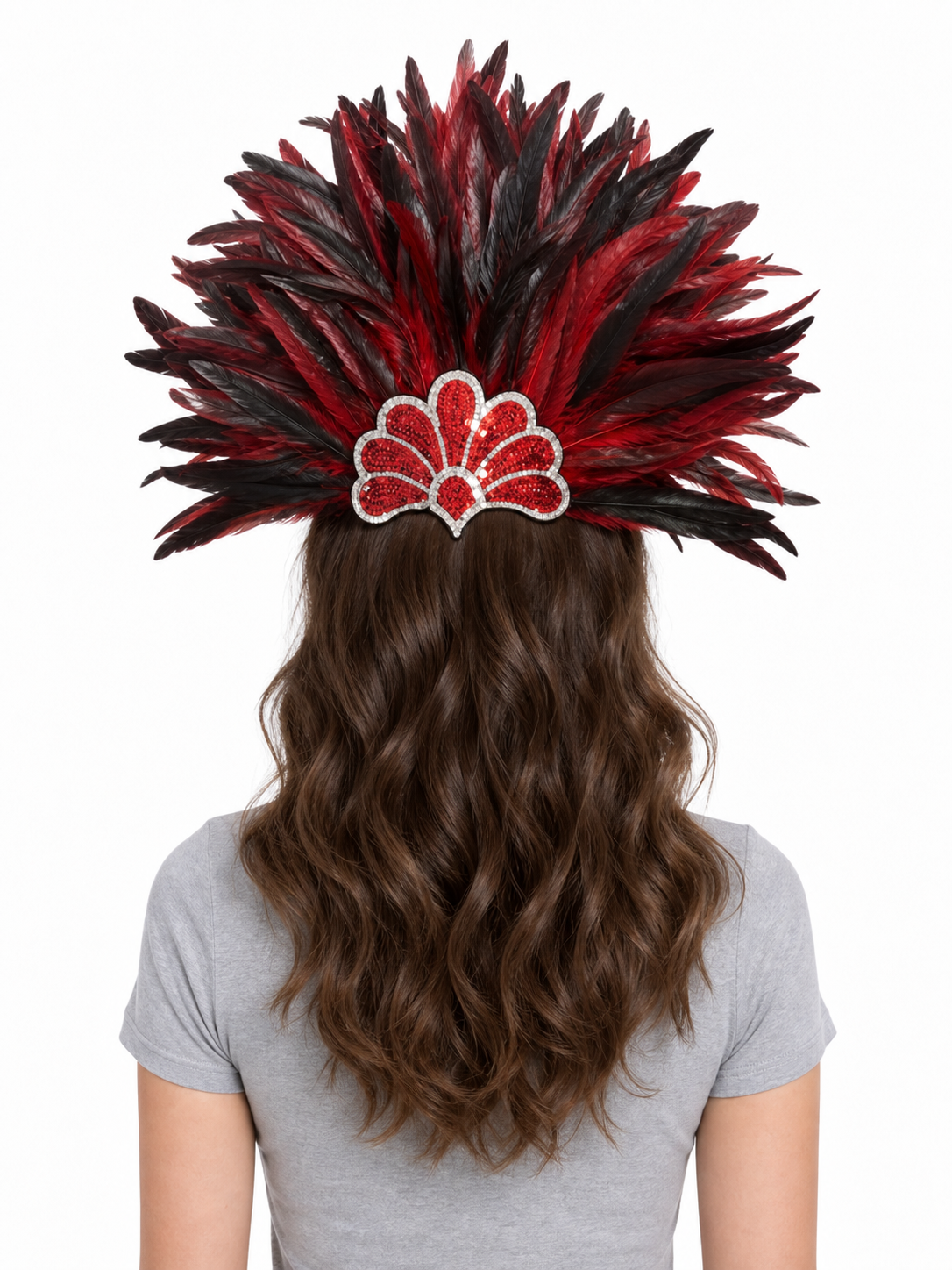 Carnival headpiece with red feathers