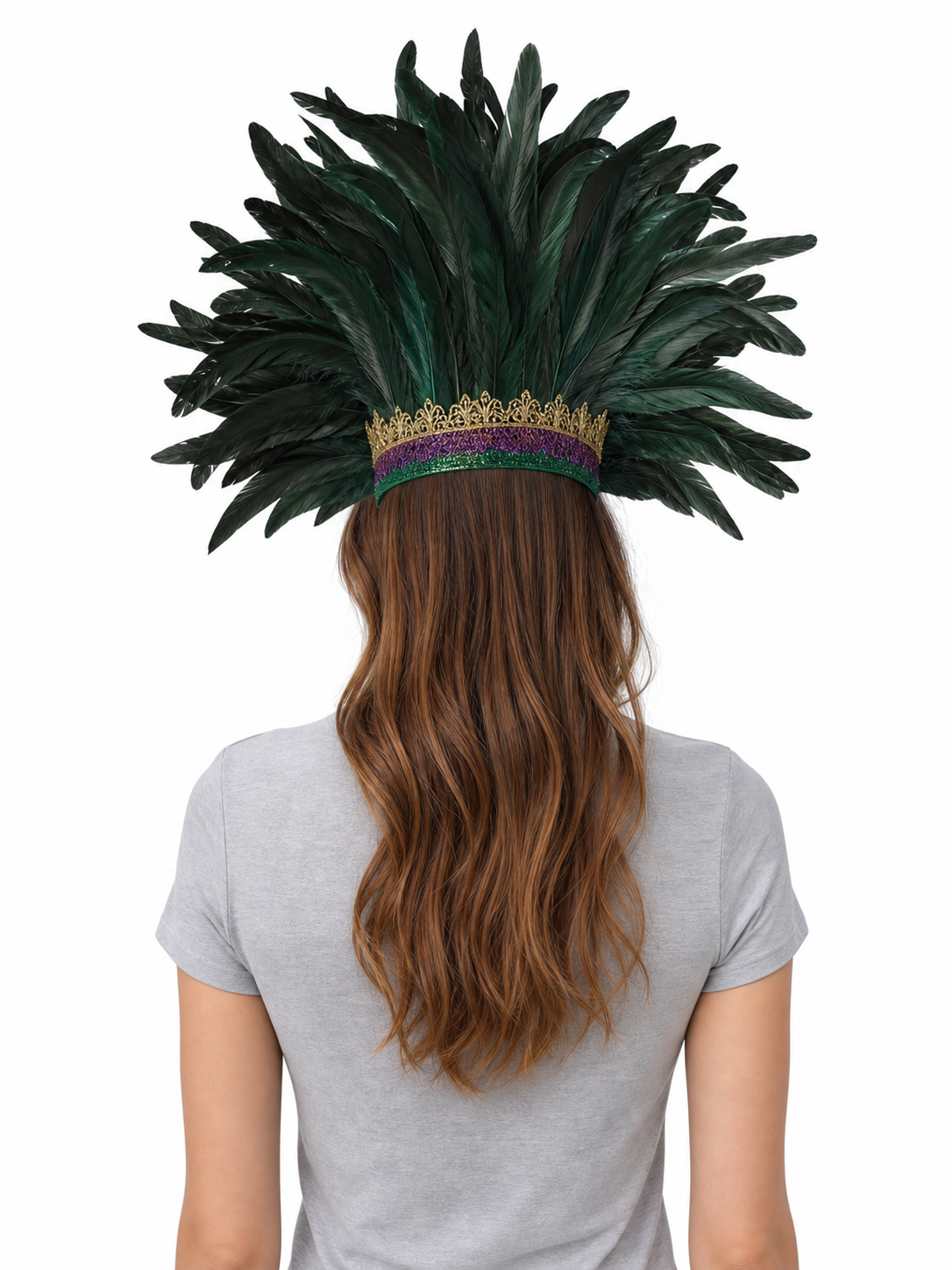 Masquerade headdress with green feathers