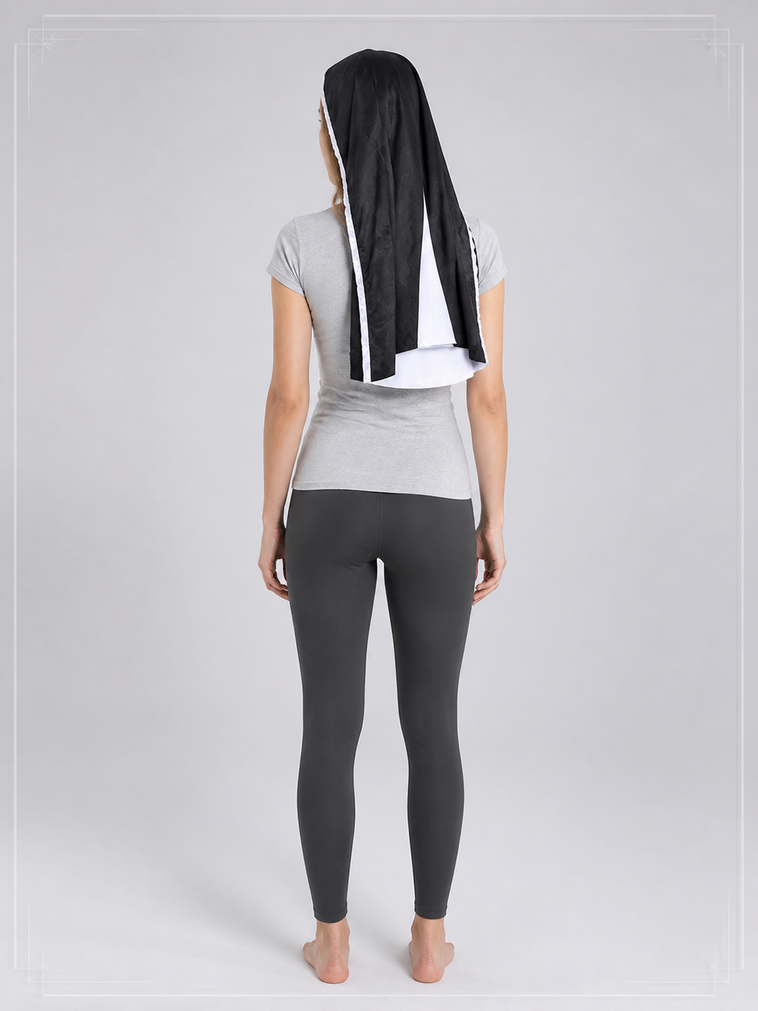 Scary Nun Halloween Mask with Black Head Covering back view