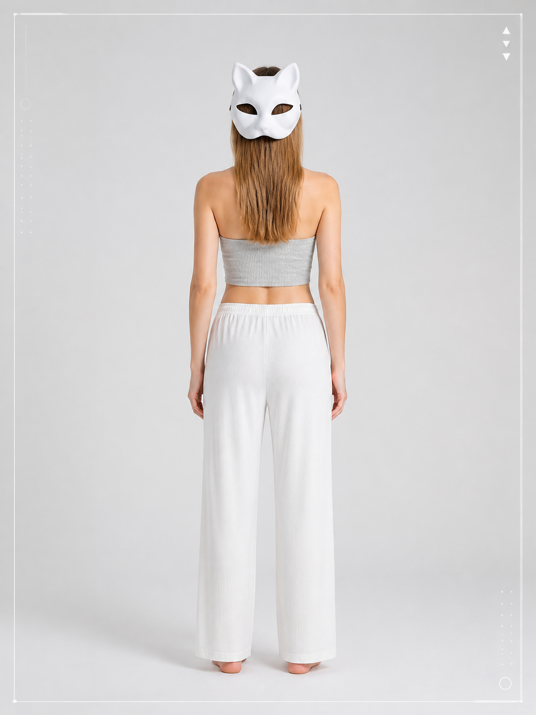 White Halloween Cat-Ear Half Mask back view